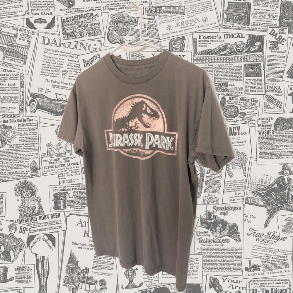 Jurassic Park Graphic Tee, Gray, Peach, White, Size Medium